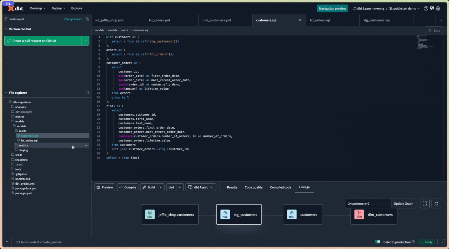 Use dbt Assist, a powerful AI feature, to automatically generate tests and documentation in the dbt Cloud IDE. Use dbt Assist, a powerful AI feature, to automatically generate tests and documentation in the dbt Cloud IDE.